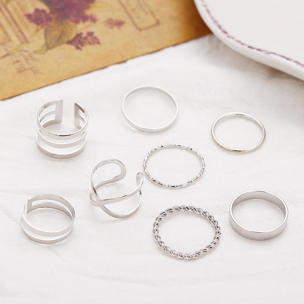 European and American new ring creative retro simple multi-layer opening cross twist ring set 8 pieces