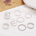 European and American new ring creative retro simple multi-layer opening cross twist ring set 8 pieces