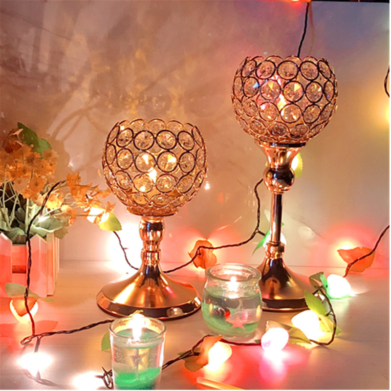 Crystal Tealight Candle Holders Metal Glass Candlesticks Wedding Table Centerpiece Party Christmas Home Decoration