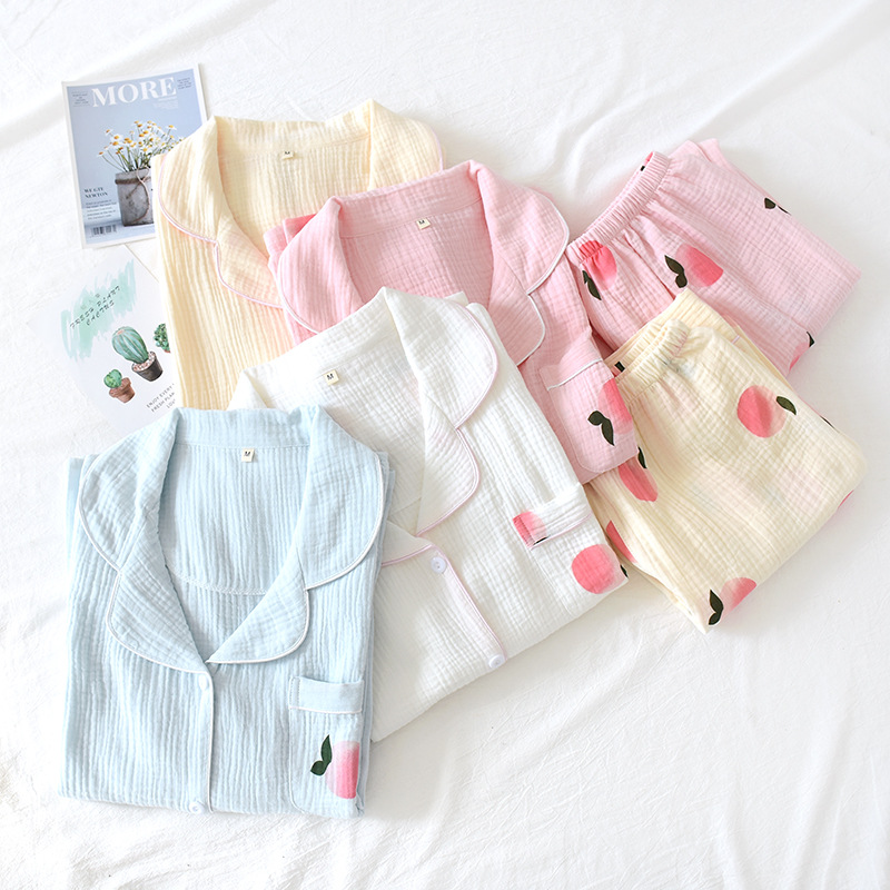 cotton long-sleeved nightwear women pyjamas homewear Fresh Peach sweet sleepwear women pajamas sets spring Japanese 100%