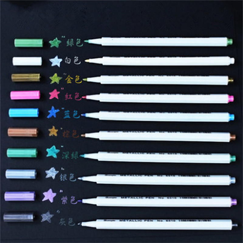 10pcs Color Art Drawing Painting Marker Pens Metallic Pen Black Paper Ceramics School Office Supplies Stationery Signature Pen