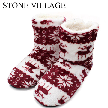 Winter Coral Fleece Indoor Slippers Women Plush Lining Warm Home Slippers Christmas Fawn Print Slippers Shoes Contton Slippers