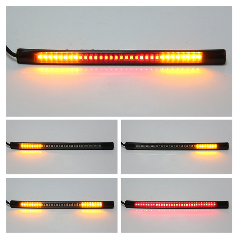 48-LED Motorcycle Light Bar Strip Flexible Tail Brake Stop Turn Signal Lights License Plate Light 3528 SMD Red Amber Color