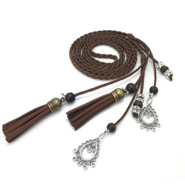 Popular Vintage PU Leather Braid Waist Belt For Dress Tassel Belt Cummerbunds For Women Girls String Waistband Knitted Strap