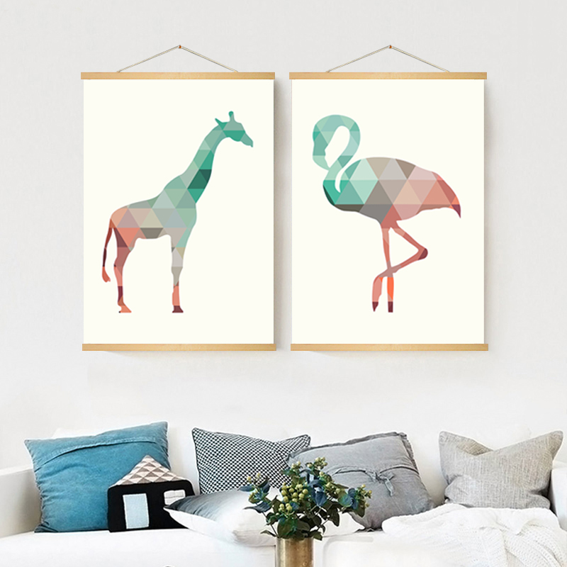 Geometric Triangles Canvas Oil Painting Nordic Minimalist Animals Poster Print Wall Art Pictures Living Room Home Decor Unframed