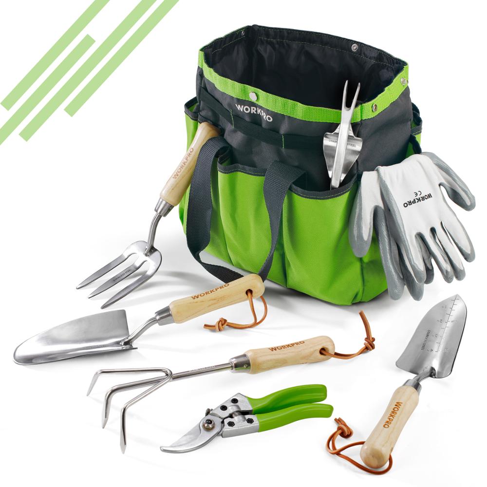 WORKPRO 8PCS Garden Tool Set Durable Stainless Steel Garden Hand Tools Set With Gloves Tool Bags For Garden Planting Hand Tool