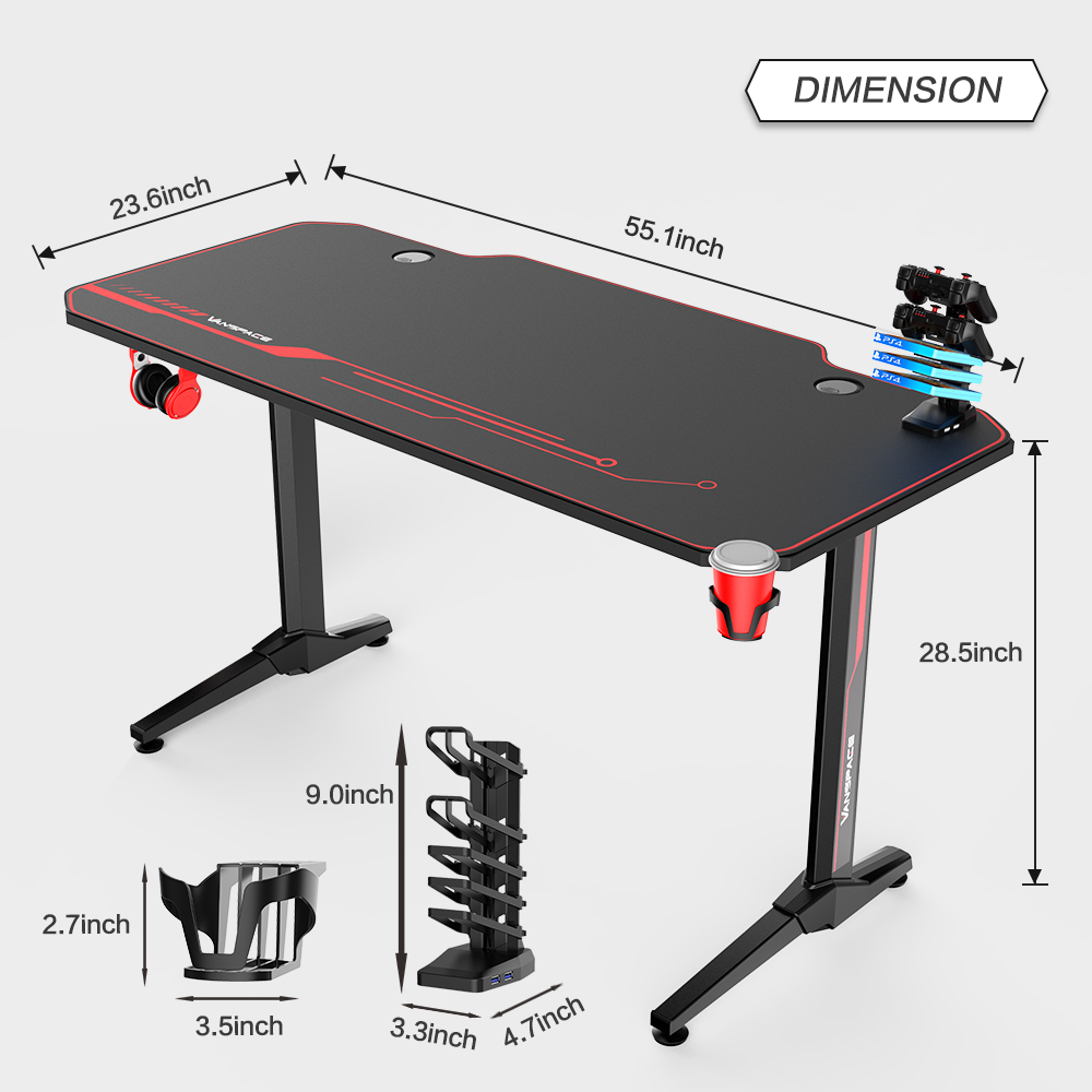 55" Ergonomic Gaming Desk E-sports Computer Desk with Mouse Pad HDF Laptop Table Gamer Table Pro Workstation Home Furniture