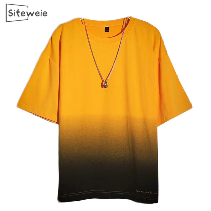 SITEWEIE New Men's Summer Gradient Streetwear T Shirt Male Short Sleeve 3D Printed Fashion Hip Hop Boys Tshirt Tops M-3XL L303