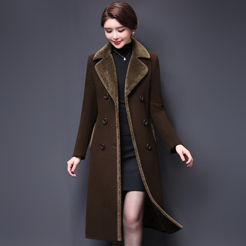 M-5XL New Women Wool Blends Coat Winter 2020 Fashion Mother Thicken Cashmere Collar Long Jacket Warm Slim Tops Outerwear Female