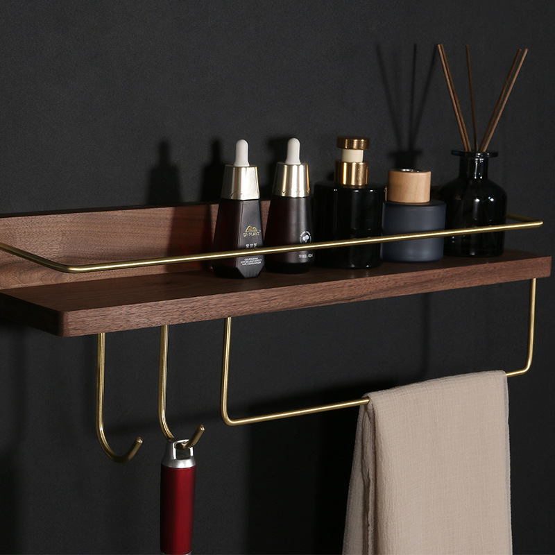 Solid Wood + Brass/Bathroom Shelves Hair dryer Wall Shelf Cups Shower Cosmetics Storage Holder Bathroom Accessories