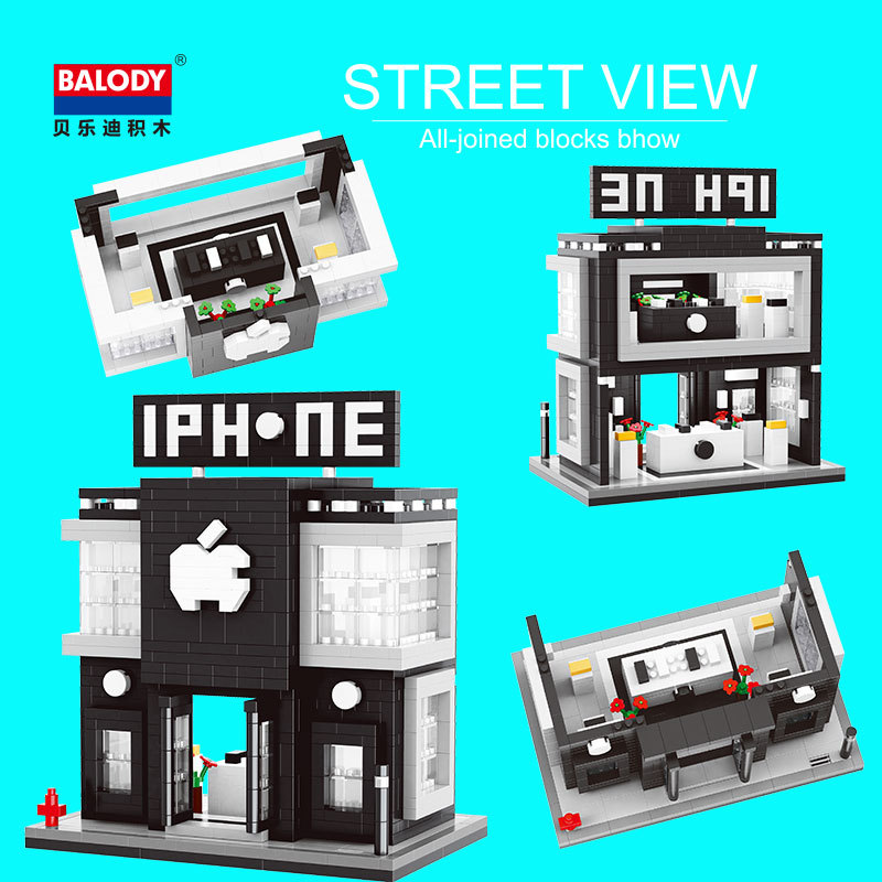 Mini Brick Balody Street Block Phone Coffee Shop Fast Food Store DIY cartoon Building Toy For Children no box