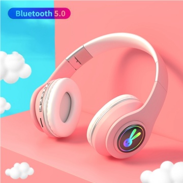 Cute LED Rabbite Bluetooth Kids Headphone With Microphone Foldable Wireless Earphone Girls Music Helmet For iphone Android Gift