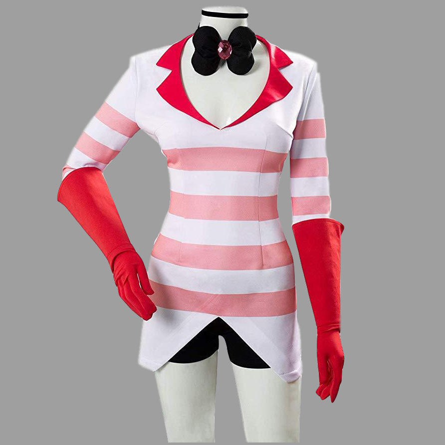 Anime Hotel Cosplay Costume Webcomic Dust Angel Uniform Women Girls Mardi Gras Carnival White Suit with Pink Stripes