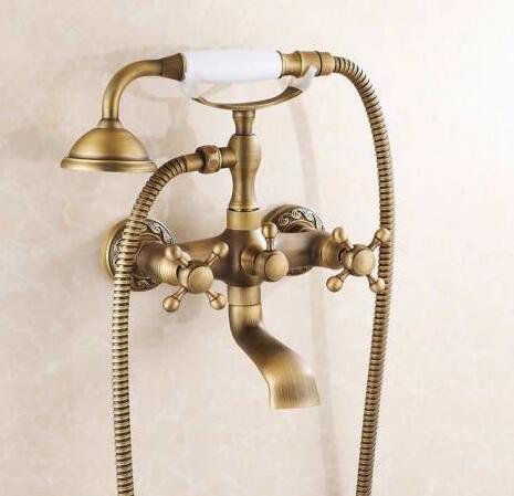 Bathtub Faucets Wall Mounted Antique Brass Brushed Bathtub Faucet With Hand Shower Bathroom Bath Shower Faucets Torneiras XT354