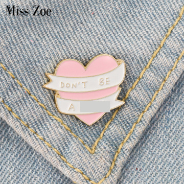 Pink heart white ribbon Enamel pin Quote brooches for Bag Clothes Lapel Pin Button Badge Cartoon Jewelry Gift for friends