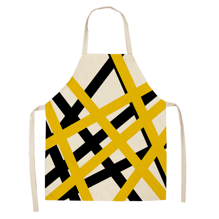 1 Pcs Yellow Geometric Kitchen Aprons for Women Cotton Linen Bibs Household Cleaning Pinafore Home Cooking Apron
