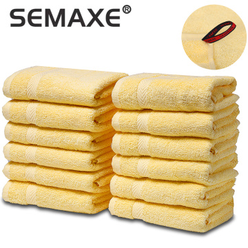 Towel Set SEMAXE Luxury 100% Cotton High Water Absorption Soft Thick - Pack of 12.Washcloth, Household Dishwashing Towel.Yellow