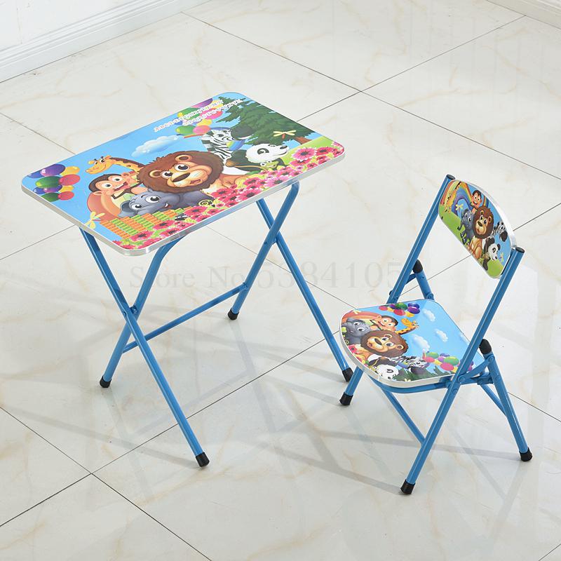 Cartoon Kindergarten Pupils Children Folding Study Desk And Chair Set Desk Table To Drop