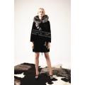 Women Austria Merino Shearling Coat With Mink Flower