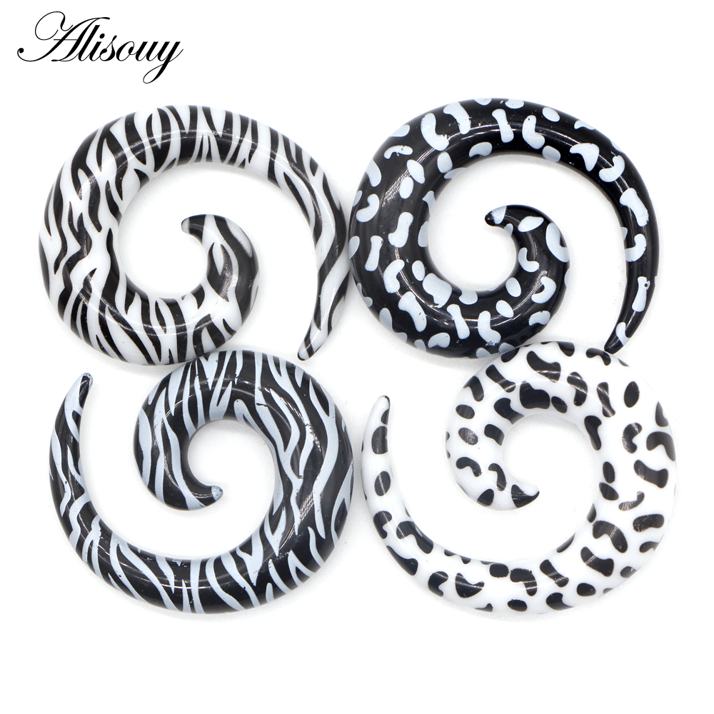 Alisouy 2pcs Acrylic Spiral Ear Gauges Black White Ear Taper Stretching Plugs and Tunnel Expanders Body Piercing Jewelry 1.6-24m