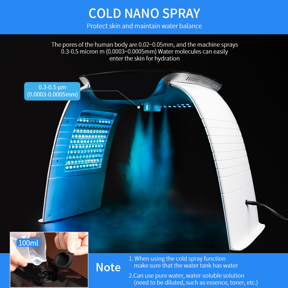 8 Colors LED Facial Mask Hot and Cold Nano Spray Therapy PDT Leds Face Body Beauty Machine Skin Rejuvenation Acne Remover