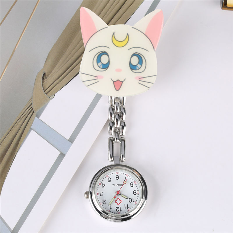 3D Cartoon Kitten Ornament Nurse Watches girls ladies women FOB pocket hang clip watches Luminous Hands montre de poche