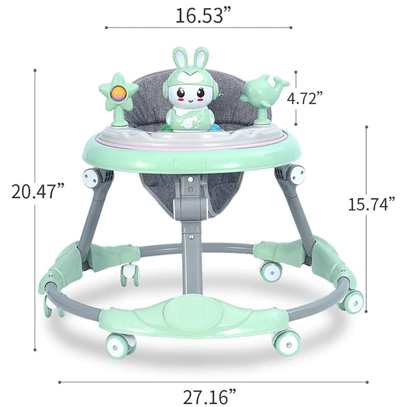 Infant Baby Walker Foldable Helper Adjustable Height Baby Activity with Wheels Sit to Stand Back Padded Kid Plate Seat Play Toy