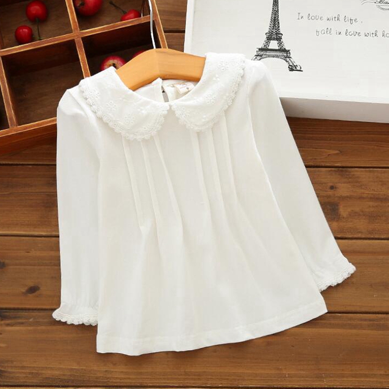 2018 Autumn Winter Girls Blouse Shirts Cotton White Lace Shirt Long Sleeve Children T-Shirt Girl Kids Baby Toddler Tops JW6098