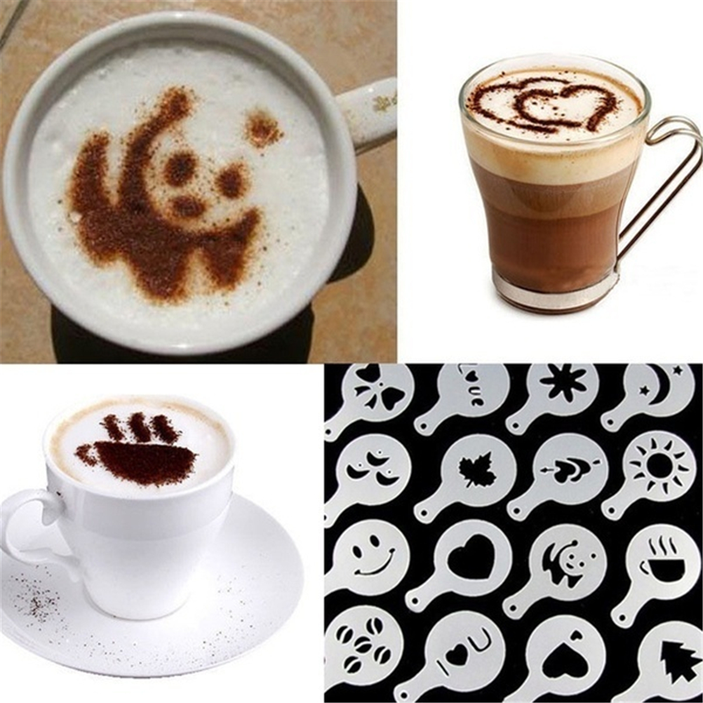 16Pcs Plastic Cappuccino Coffee Foam Spray Template Coffee Stencils DIY Decorating Coffee Printing Mold Barista Tools