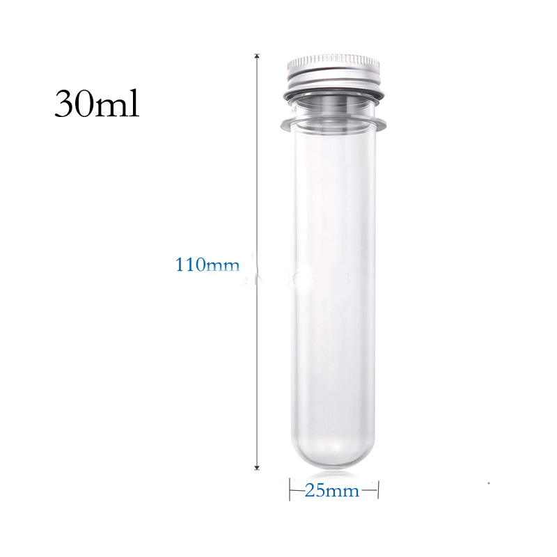 25pcs 30ml Excellent Plastic Transparent Test Tubes With Aluminum Cap Bottles School Supplies Lab Equipments 25x110mm