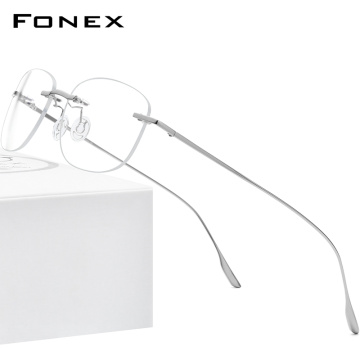 FONEX Titanium Alloy Glasses Frame Men 2020 New Women Rimless Prescription Square Eyeglasses Myopia Optical Korean Eyewear 8107