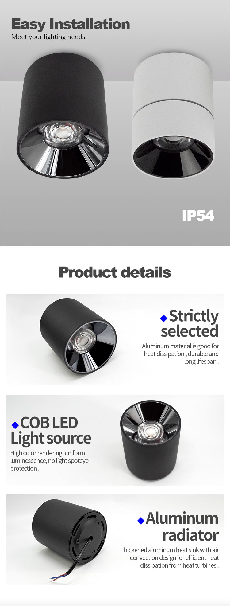 Black White Color Surface Mounted Downlight