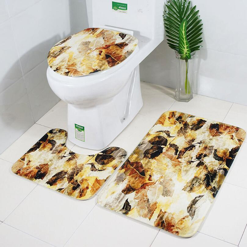 3pcs/set Classic Printed Bath Mats Rug Non Slip oilet Lid Cover Bathroom Carpet Bathroom Pad Set Supplies