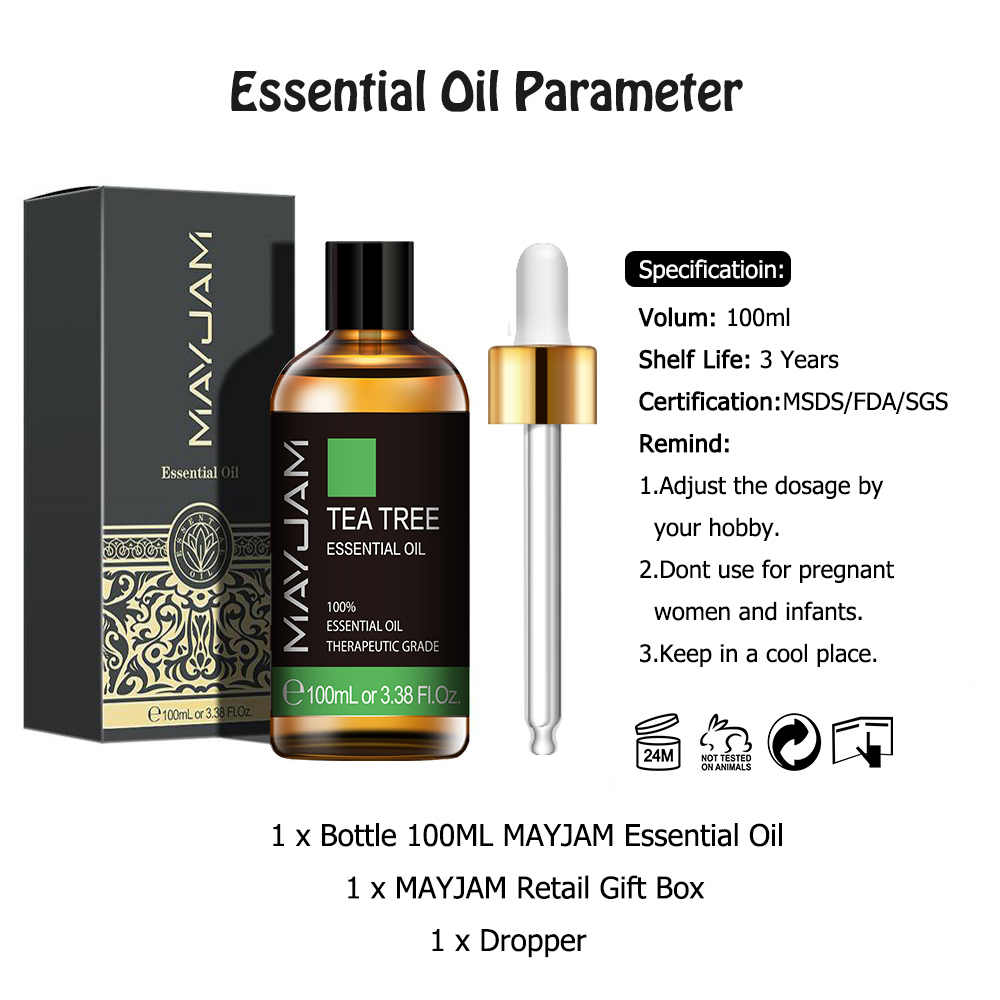 100ml Pure Natural Tea Tree Essential Oils Diffuser Sandalwood Lavender Mint Lemon Ylang Ylang Eucalyptus Vanilla Essential Oil