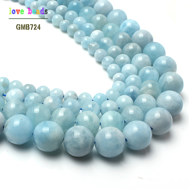 natural gem beads genuine aquamarina round stone beads for jewelry making 15inches/strand 6/8/10/12mm pick size