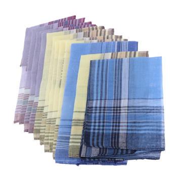 Set of 12pcs Men's Plaid Pattern Cotton Handkerchiefs Gentleman Classic Pocket Square Hanky