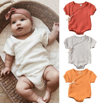 2019 Baby Summer Clothing 0-18M Newborn Kid Baby Boy Girl Solid Bodysuit Solid Shortsleeve Belt Casual Jumpsuit Outfits Playsuit