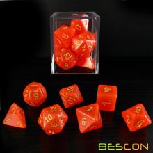 Bescon Intensive Glitter DND Dice 7pcs Set ROYAL RED, Novelty Glitter RPG Dice Set d4 d6 d8 d10 d12 d20 d%, Brick Box Packaging
