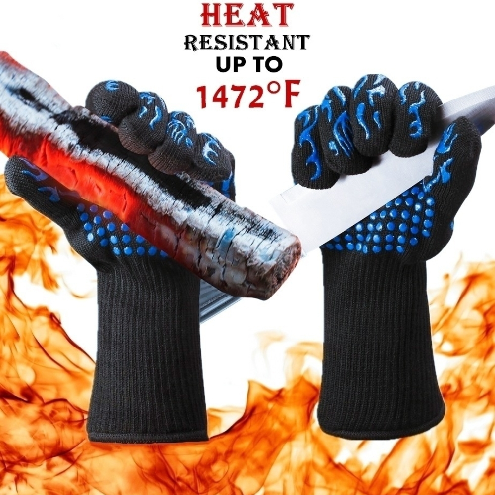 BBQ Grill Gloves, 1472F Extreme Heat L5 Cut Resistant Grilling Gloves Oven Mitts Long Non-Slip Potholder Gloves, 1 Pair