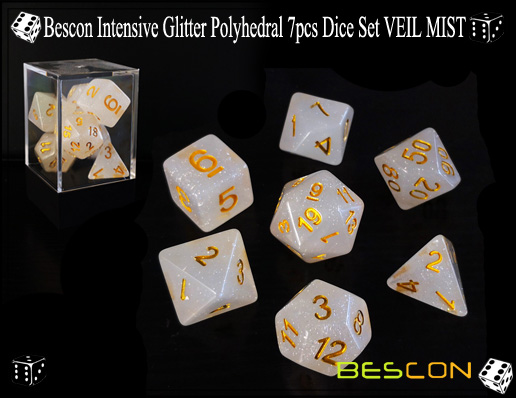 Bescon Intensive Glitter Polyhedral 7pcs Dice Set VEIL MIST-3
