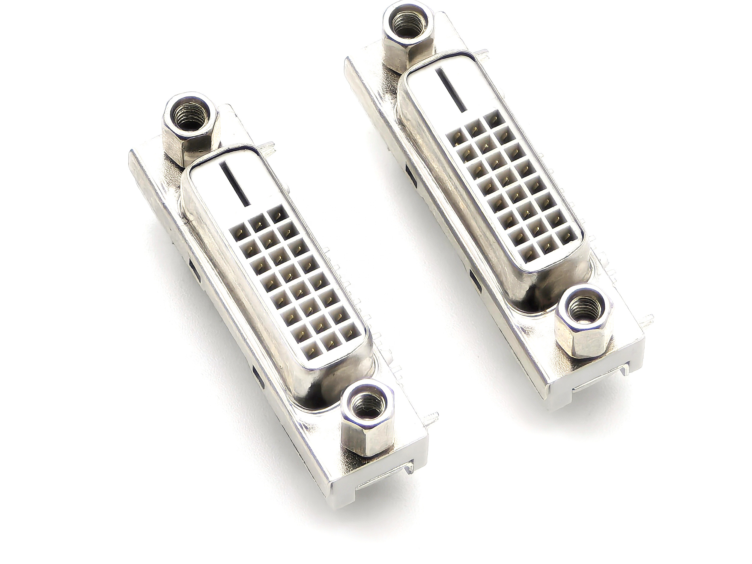 DVI Connector Right Angle DIP Female With Selective Gold Plating and Riveting Including Screws White 29P