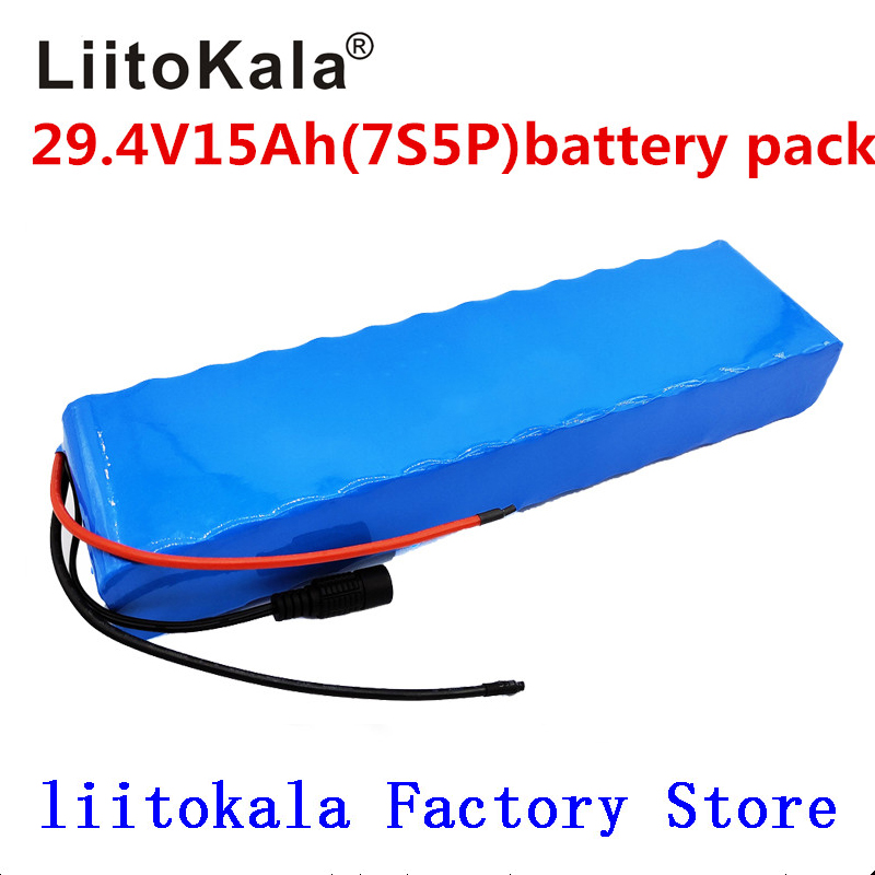 LiitoKala 7S5P 29.4v 15Ah electric bicycle motor ebike scooter 24v li ion battery pack 18650 lithium rechargeable batteries +2A