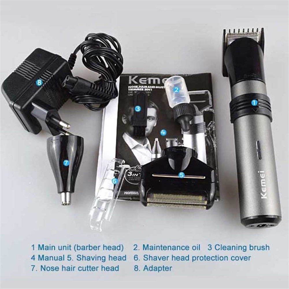 Kemei KM-1210 Electric Shaver 3 In 1 Multifunctional Reciprocating Razor Barber Nose Trimmer Device Men Face Shaving Machine