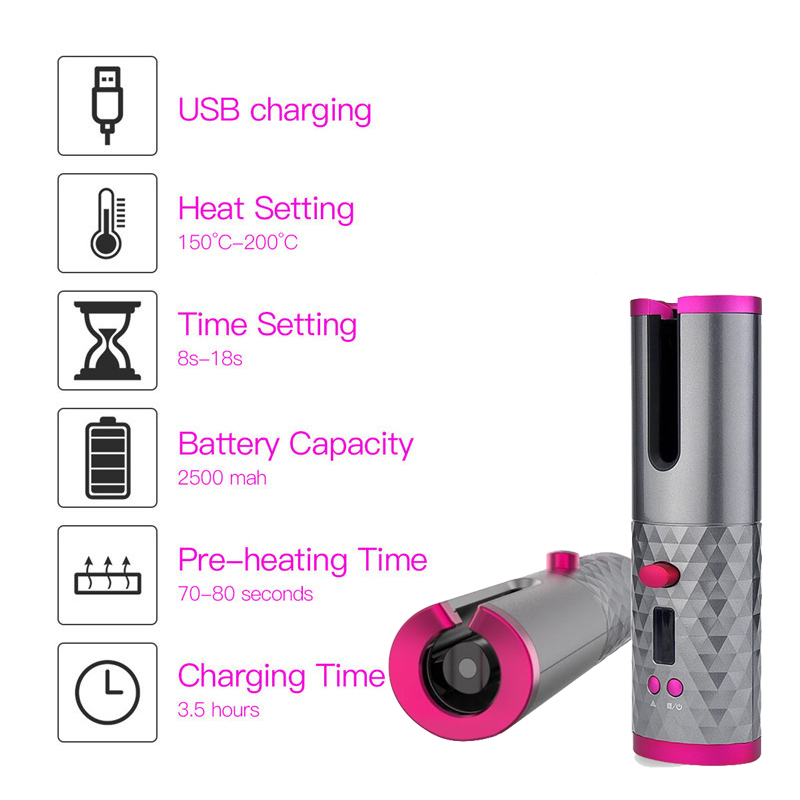 USB Curling Iron Automatic Hair Curler wireless LCD Display curling irons hair Curlers for Curls Waves Ceramic Curl Iron
