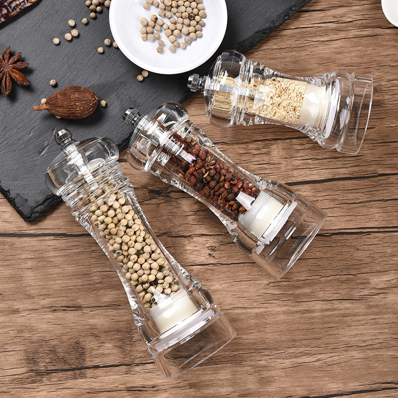 3 Sizes Pepper Grinder Transparent Fashion Stainless Steel Mill Glass Body Spice Salt Kitchen Accessories Cooking Tool Portable