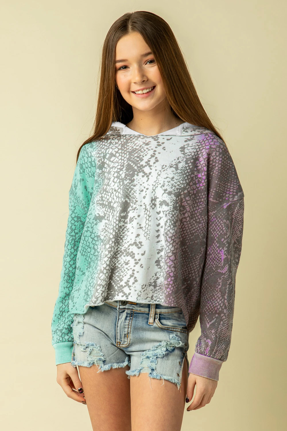 Snake Animal Print Tie Dye Girls Hoodies for Autumn Children 7-14Years Sweatshirts Rainbow Teenagers Overiszed Hoodies
