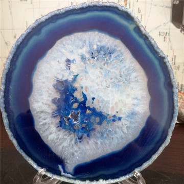 Larrge agate Geode gemstone coaster blue Agate Slice+stents 120-140MM healing quartz stones and crystals ornament for decor gift