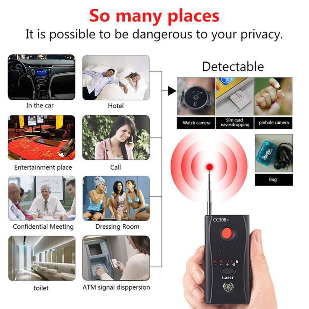 Wireless camera signal detector, multi-function CC308 + radio wave signal camera detector full range wifi RF GSM device finder