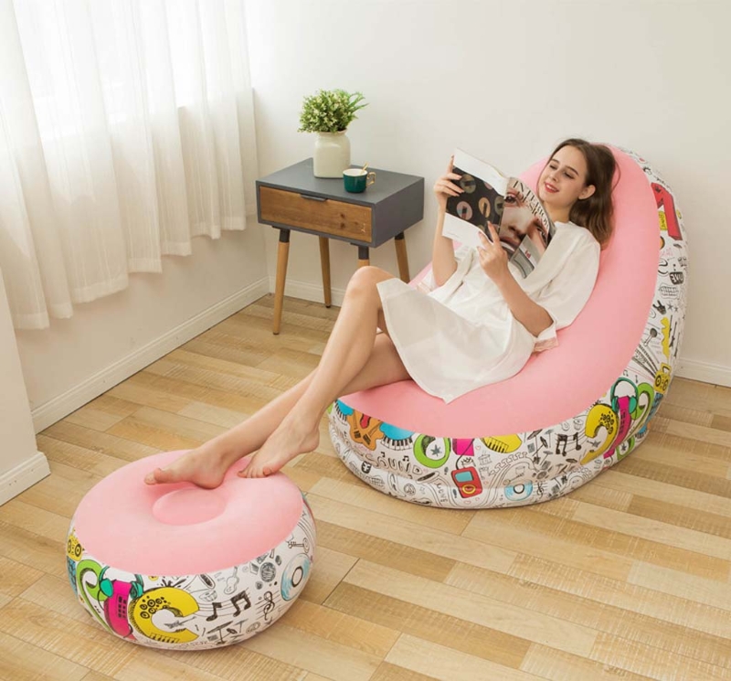 Graffiti Lazy Inflatable Sofa with Pedal Combination Inflatable Lounger Recliner Portable Office Nap Sofa Outdoor Home Leisure