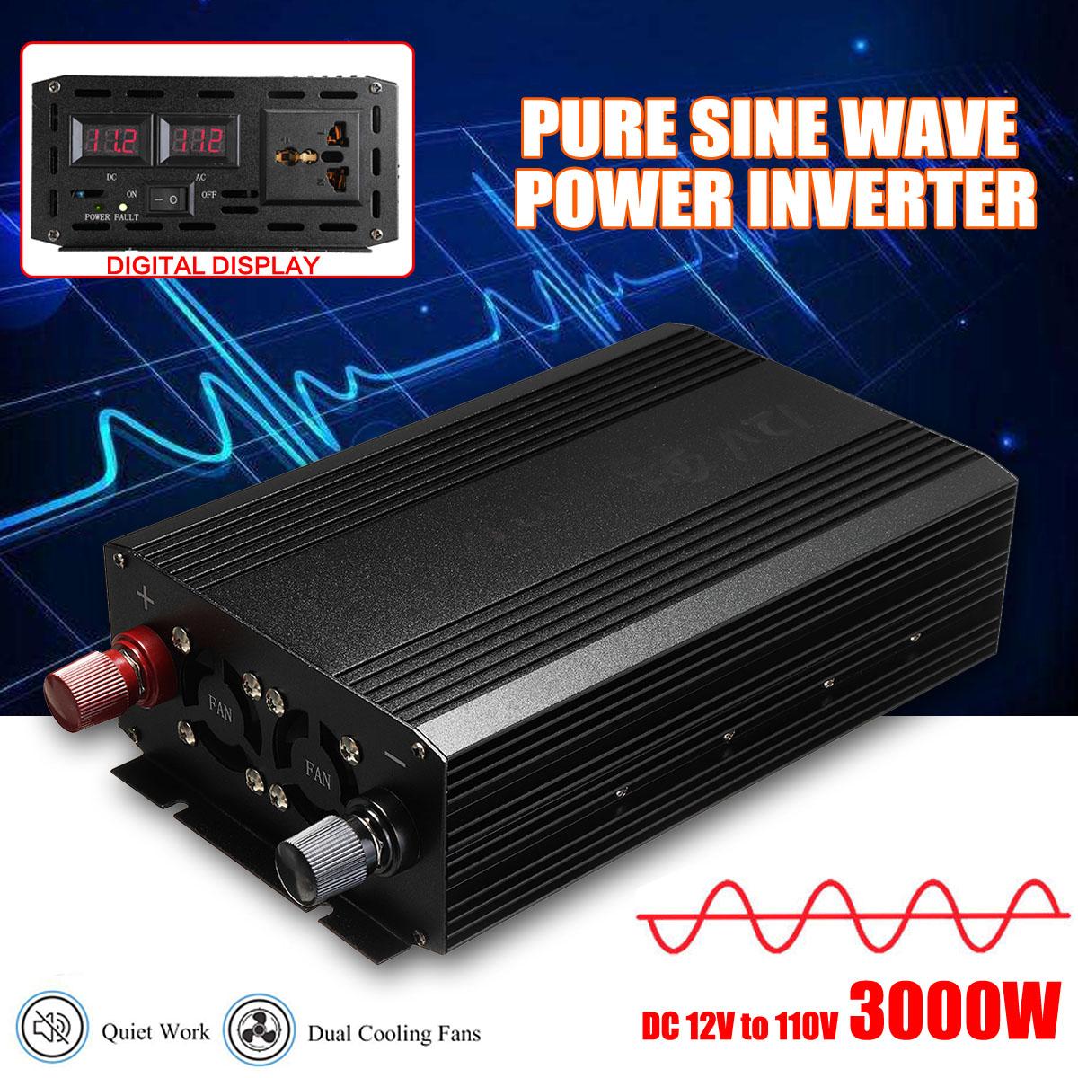 3000W Watt DC 12V to AC 110V 220V Portable Home Car Power Inverter Charger Converter Adapter Pure Sine Wave Voltage Transformer